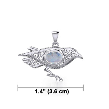 Celtic Raven Silver Pendant with Gemstone TPD5728 - Jewelry